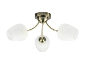 Miniaturka 2 - Lampa sufitowa Arinira z trzema białymi szklanymi kloszami i patynową konstrukcją