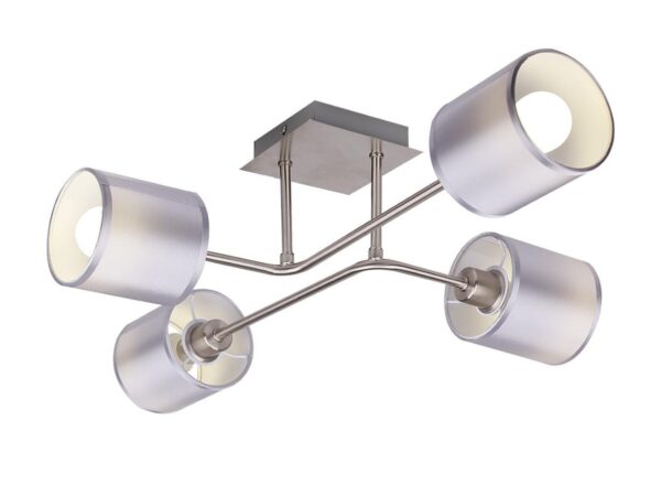 Lampa sufitowa Astemona czteropunktowa z czterema szarosrebrnymi cylindrycznymi abażurami