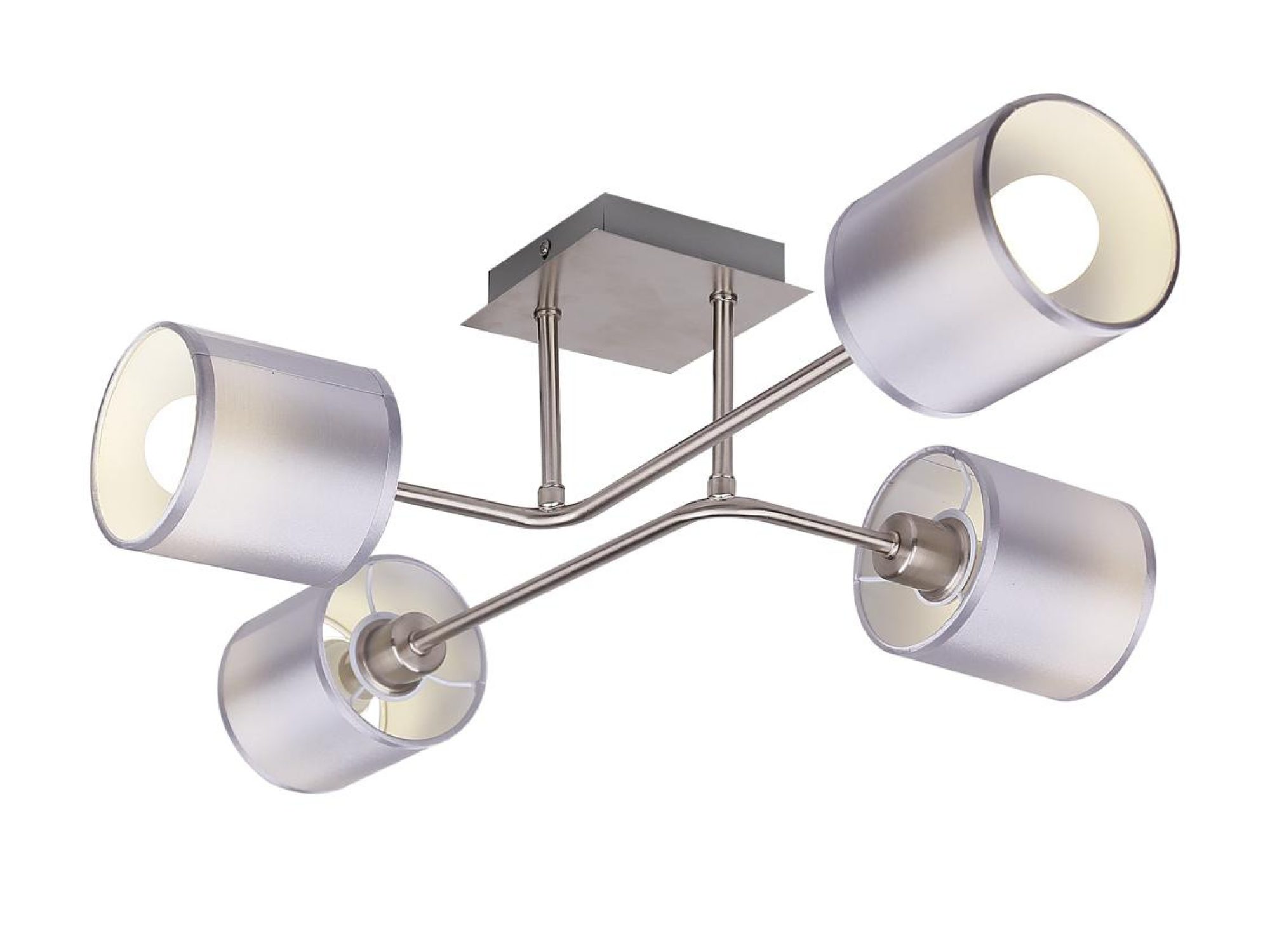 Lampa sufitowa Astemona czteropunktowa ze srebrnoszarymi abażurami i satynowym stalowym stelażem