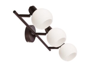 Miniaturka 2 - Lampa sufitowa Avemeta z trzema żłobionymi białymi szklanymi kulami na brązowym ramieniu