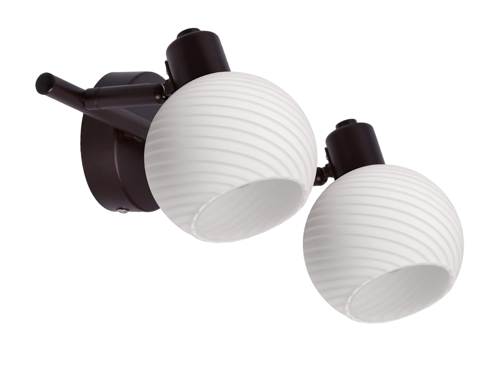 Lampa sufitowa Avemeta czekoladowobrązowa z dwoma białymi żłobionymi kloszami