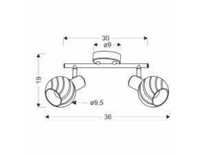 Miniaturka 1 - Lampa sufitowa Avemeta schemat wymiarowy 36 na 19 cm z dwoma kloszami