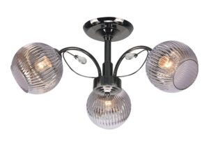 Miniaturka 2 - Lampa sufitowa Avilio czarna perłowa z trzema grafitowymi prążkowanymi szklanymi kloszami