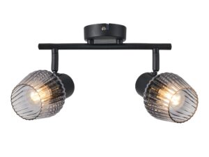 Miniaturka 2 - Lampa sufitowa Avitena z dwoma szklanymi przydymionymi kloszami i czarną listwą