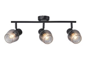 Miniaturka 2 - Lampa sufitowa Avitena czarna z trzema przydymionymi ryflowanymi kloszami