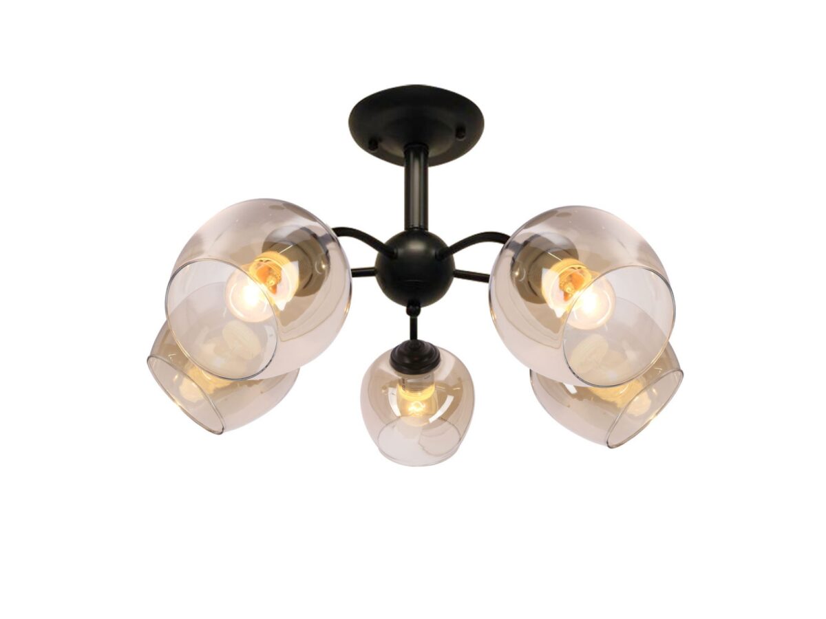 Lampa sufitowa Balemino 5-punktowa z bursztynowymi kloszami
