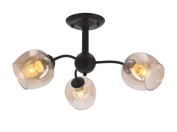 Lampa sufitowa Balemino czarna z bursztynowym szklanym kloszem