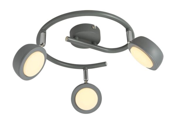 Spiralna lampa sufitowa Belona szara z trzema okrągłymi panelami LED
