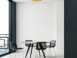 Miniaturka 5 - Lampa sufitowa Bilbao z biało-złotymi abażurami w aranżacji wnętrza