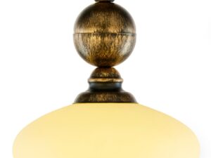 Miniaturka 1 - Lampa sufitowa Bolero – widok boczny mlecznego klosza i patynowanego mocowania