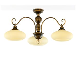 Miniaturka 4 - Lampa sufitowa Bolero 3-punktowa z trzema szklanymi kloszami i patynowanym metalem