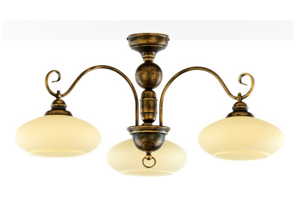 Lampa sufitowa Bolero 3-punktowa z trzema szklanymi kloszami i patynowanym metalem