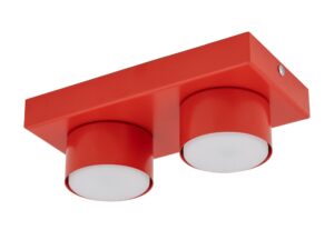 Miniaturka 2 - Czerwona lampa sufitowa Brix z dwoma źródłami światła na białym tle