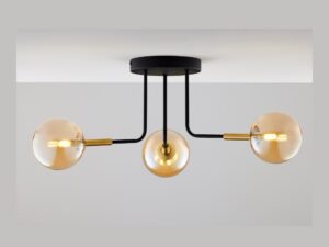 Miniaturka 1 - Lampa sufitowa Burano 3-punktowa czarno-złota z bursztynowymi kulami