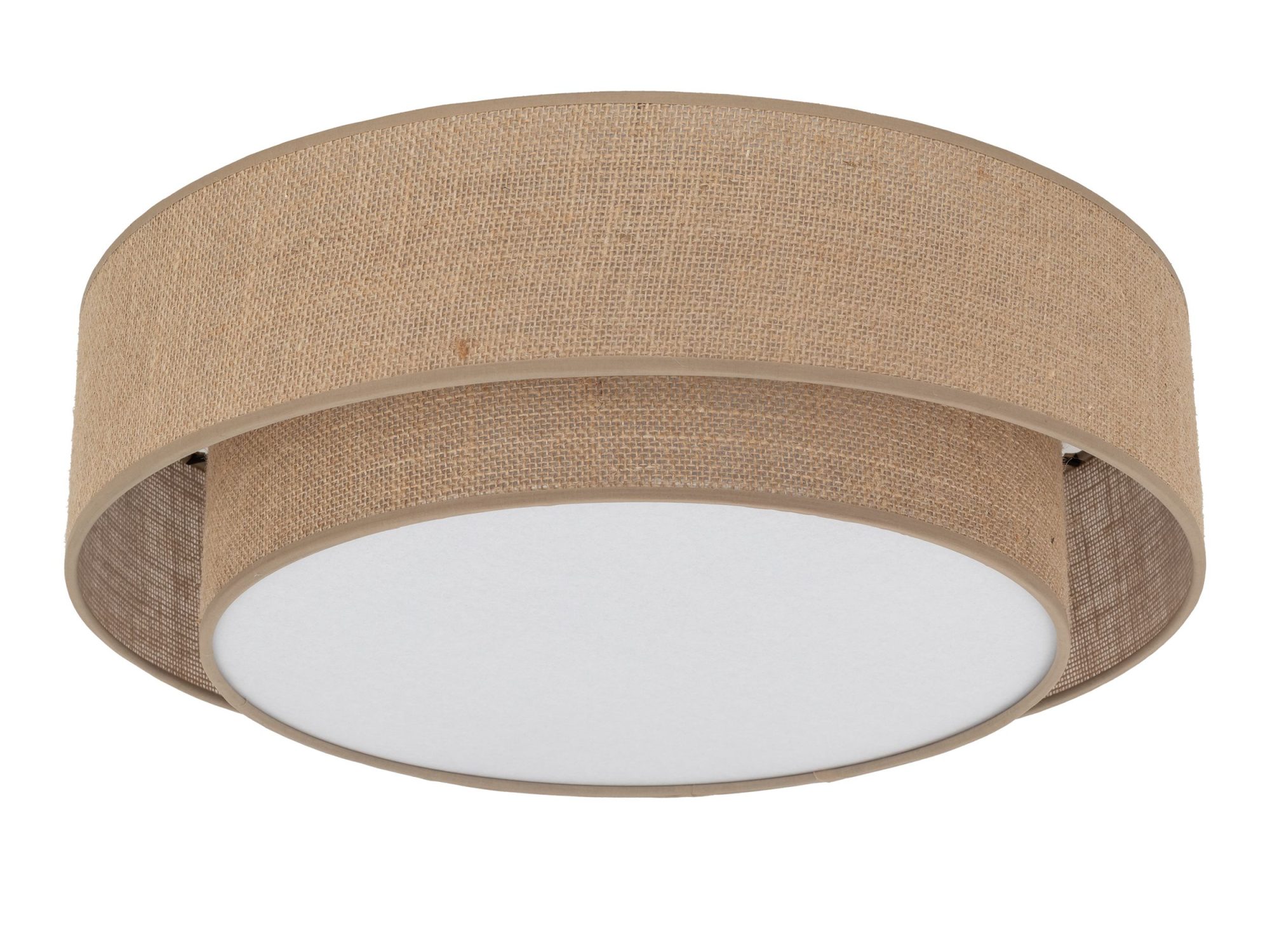 Lampa sufitowa Calisto z abażurem z juty, cztery punkty światła na białym tle
