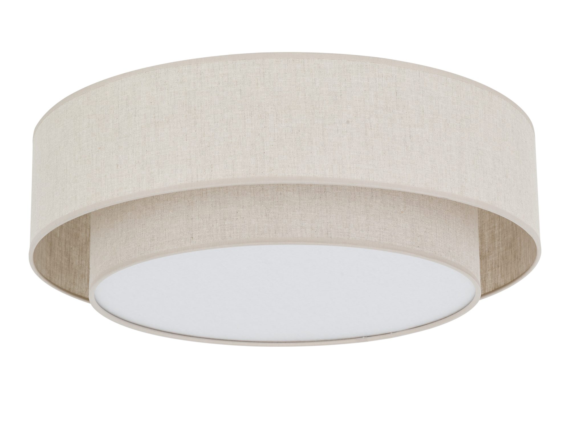 Lampa sufitowa Calisto czteropunktowa z jasnym lnianym abażurem na białym tle