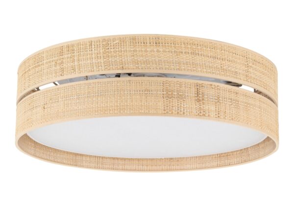 Lampa sufitowa Calma 4-punktowa z rafiowymi abażurami w kolorze słomkowym