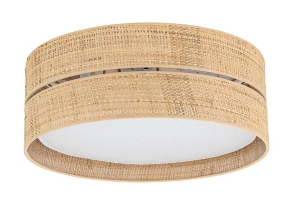 Lampa sufitowa Calma 45 cm, biała oprawa i słomkowe abażury z rafii