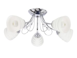 Miniaturka 5 - Lampa sufitowa Calono z pięcioma białymi kloszami i chromowanymi ramionami