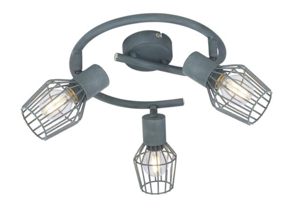 Szara lampa sufitowa Celaro z trzema metalowymi kloszami klatkowymi