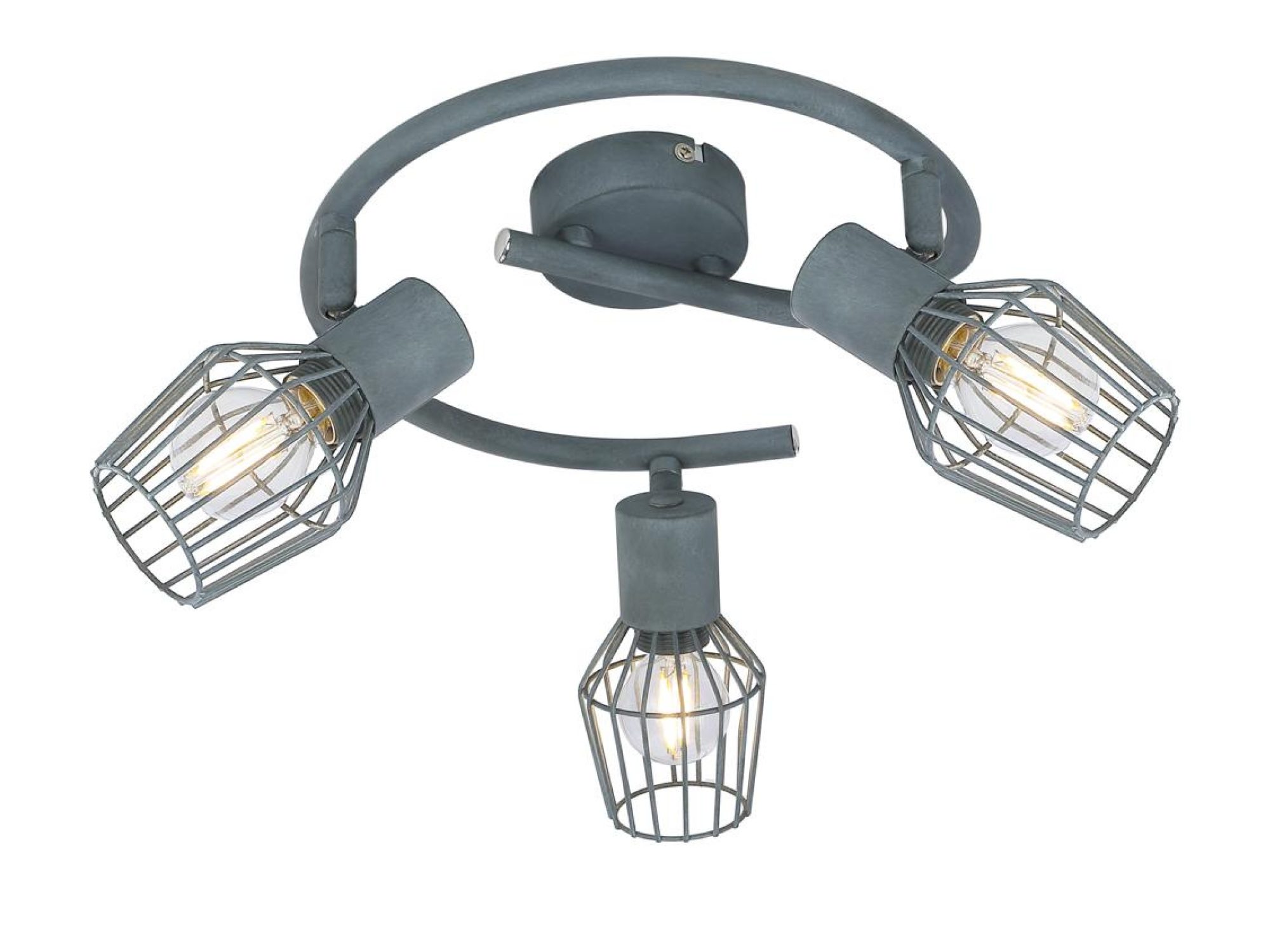 Szara lampa sufitowa Celaro z trzema metalowymi kloszami klatkowymi
