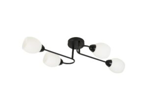 Miniaturka 8 - Czarna lampa sufitowa Celaseta z czterema mlecznymi szklanymi kloszami na białym tle