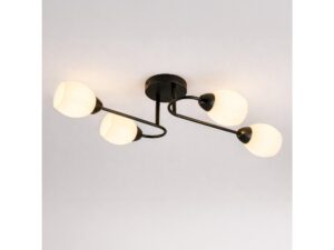 Miniaturka 1 - Czarna lampa Celaseta z czterema świecącymi kloszami zamocowana pod sufitem