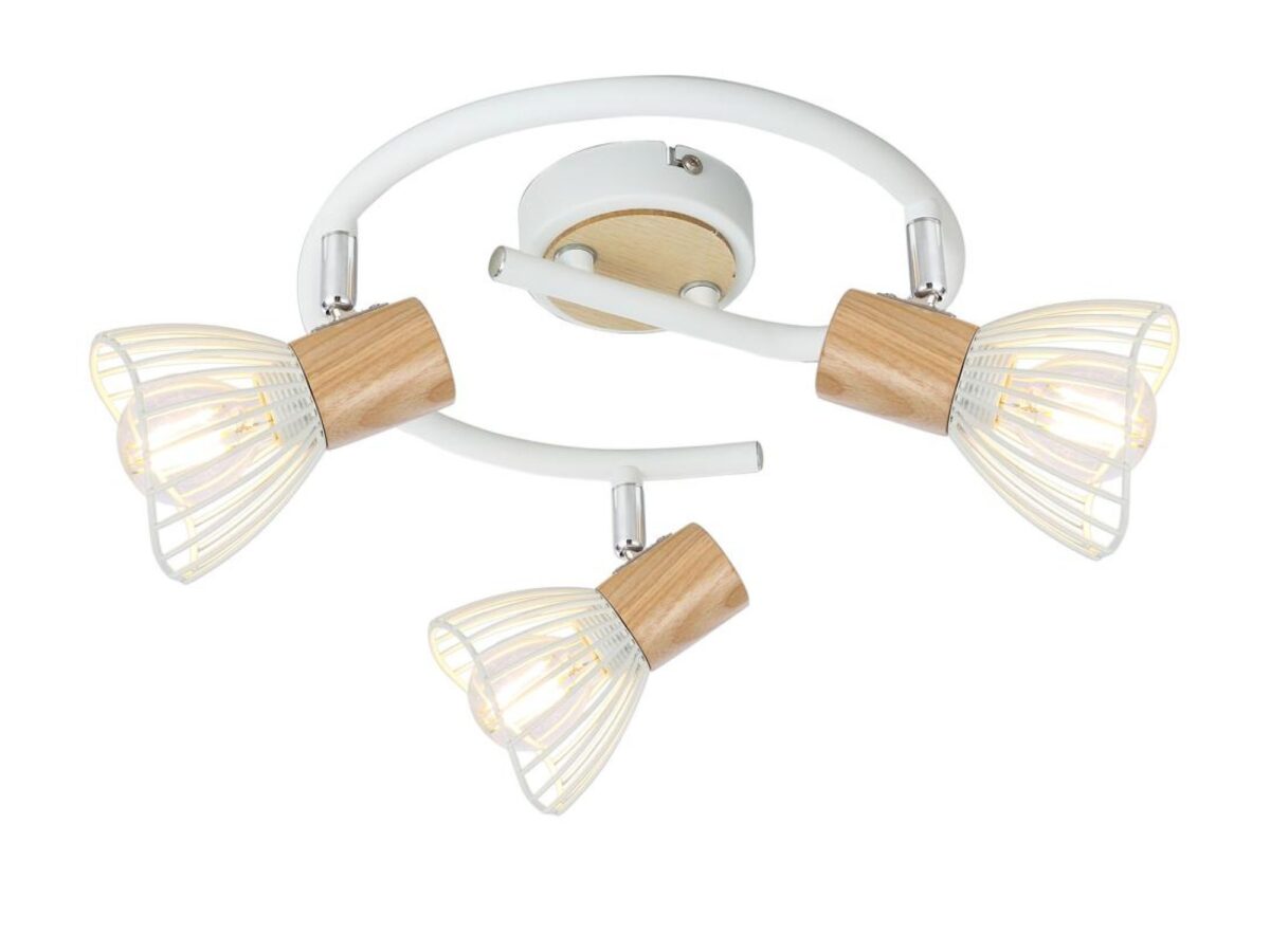 Lampa sufitowa Celosano 3-punktowa biała z drewnem
