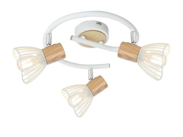 Lampa sufitowa Celosano biała z drewnem i trzema punktami światła