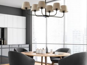 Miniaturka 1 - Lampa sufitowa Chicago 6-punktowa z naturalnymi lnianymi abażurami we wnętrzu