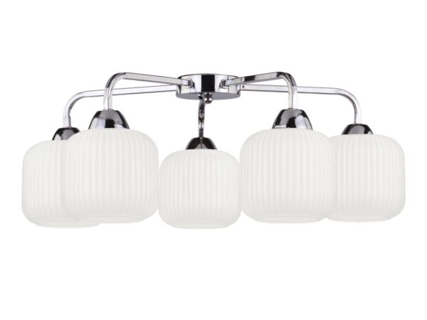 Lampa sufitowa Corama pięciopunktowa z białymi kloszami i chromem