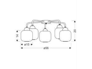 Miniaturka 1 - Lampa sufitowa Corama rysunek wymiarowy pięciu białych kloszy