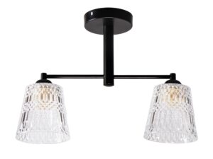 Miniaturka 2 - Czarna lampa sufitowa Corenela z dwiema oprawkami E27 i przezroczystym kloszem