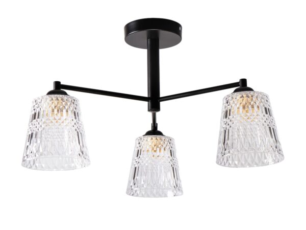 Lampa sufitowa Corenela czarna trzy przezroczyste klosze
