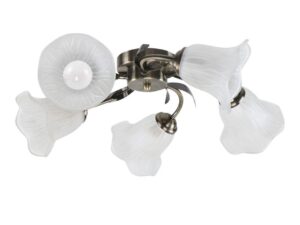 Miniaturka 2 - Lampa sufitowa Corosena z patynowanymi ramionami i pięcioma białymi szklanymi kloszami