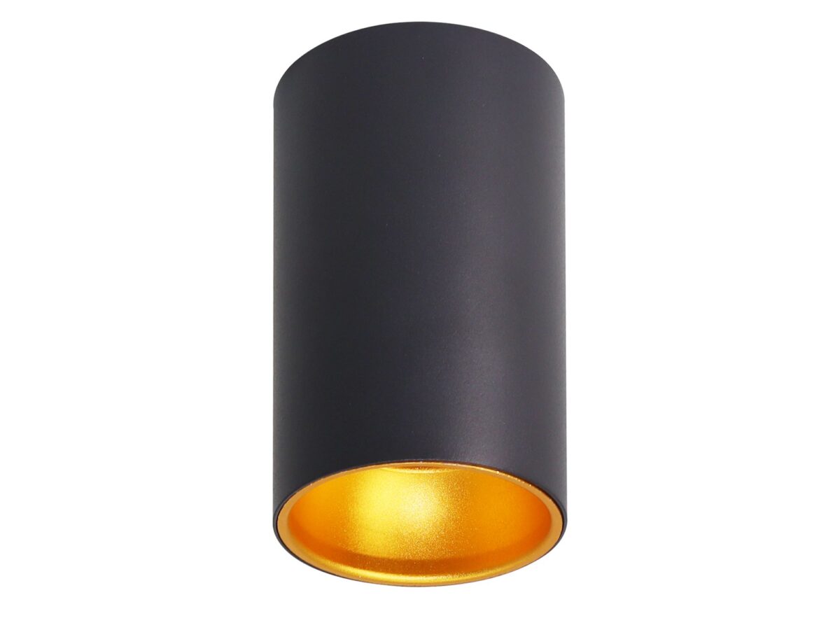 Lampa sufitowa cylindryczna GU10 czarna ze złotym odbłyśnikiem 7 cm