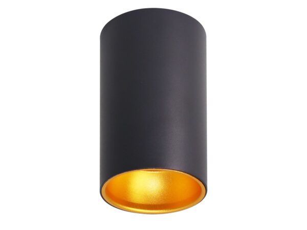 Czarna cylindryczna lampa sufitowa GU10 7 cm ze złotym odbłyśnikiem