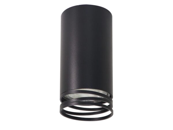 Lampa sufitowa czarna GU10 z ozdobną ażurową spiralą pod cylindrem