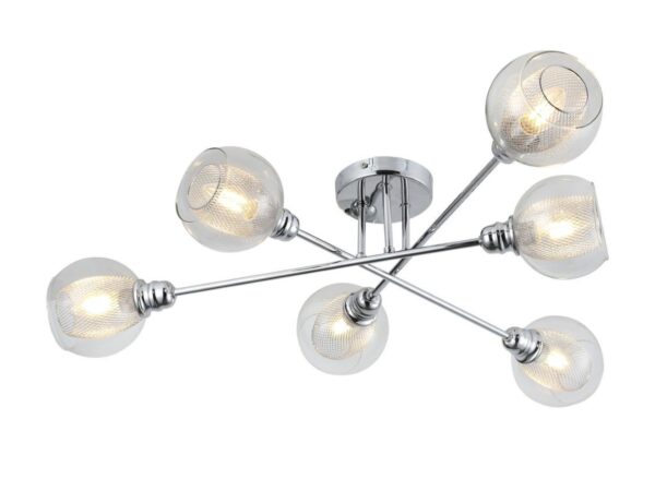 Chromowana lampa sufitowa Davorona sześć szklanych kloszy E14