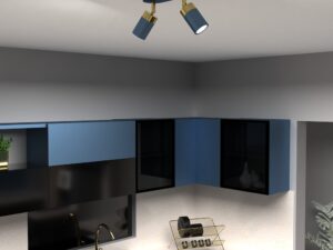 Miniaturka 7 - Granatowo-złota dwupunktowa lampa Delonio w aranżacji kuchni