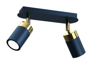 Miniaturka 2 - Granatowo-złota lampa sufitowa Delonio z dwoma reflektorami GU10, pełny packshot na białym tle