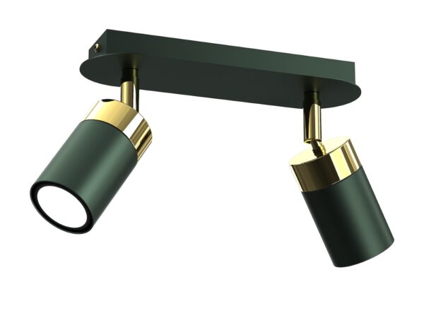 Lampa sufitowa Delonio zielono-złota z dwoma reflektorami GU10, pełny packshot na białym tle