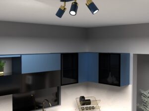 Miniaturka 7 - Trzypunktowa granatowo-złota lampa Delonio w aranżacji kuchni