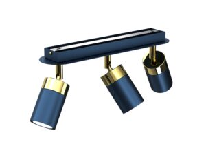 Miniaturka 3 - Trzypunktowa granatowo-złota lampa Delonio, drugi packshot z widokiem belki mocującej