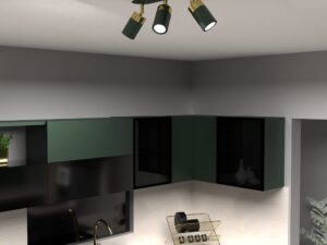 Miniaturka 6 - Zielono-złota trzypunktowa lampa Delonio w aranżacji kuchni