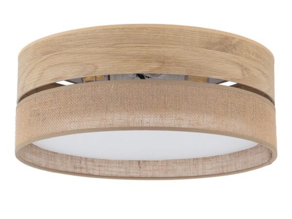Lampa sufitowa Dorma z abażurem jutowym o średnicy 45 cm na białym tle