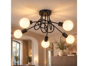 Miniaturka 4 - Lampa sufitowa Elovia czarna 5 × E27 – aranzacja 4