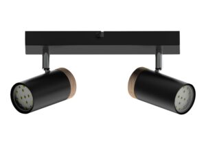 Miniaturka 2 - Lampa sufitowa Elvorino czarna z dwoma reflektorami i drewnianym akcentem