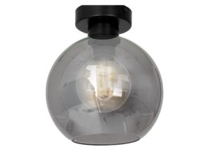 Miniaturka 1 - Lampa sufitowa Emetora z przydymionym szklanym kloszem na czarnej podstawie