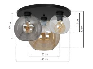 Miniaturka 3 - Lampa sufitowa Emetora z trzema szklanymi kloszami, detal oprawy